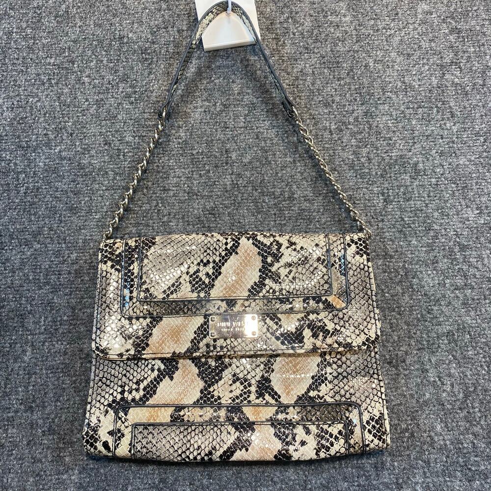 Nine West Snake Print Beige Black Chain Handle Shoulder Bag Handbag Purse Womens